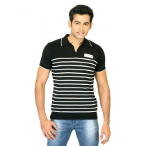Spykar Men Stripe Black T-Shirts