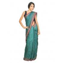 Fabindia Women H& Printed Green Silk Sari