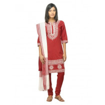 Biba Women Red Embroidered Churidar Kurta with Dupatta