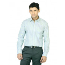 Mark Taylor Men Blue & Green Striped White Shirt
