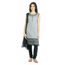 Vishudh Women Grey & Black Churidar Kurta with Dupatta