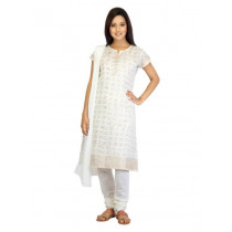Vishudh Women Cream-Coloured Printed Churidar Kurta with Dupatta