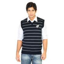 Indigo Nation Men Stripes Navy Blue Sweaters