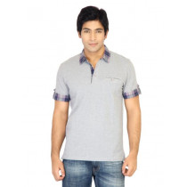 United Colors of Benetton Men Solid Grey Polo Tshirts