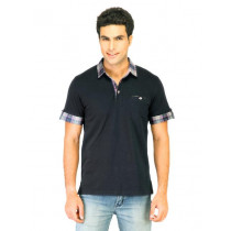 United Colors of Benetton Men Solid Navy Blue Polo T-shirts