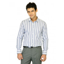 John Miller Men White Striped Blue Shirt