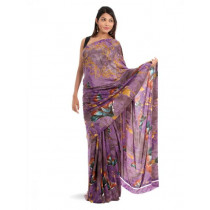 Prafful Purple Crepe Printed Saree