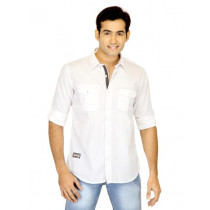 Basics Men White Slim Fit Striped Shirt