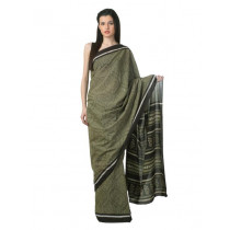 Fabindia Women H& Printed Olive Green Sari