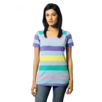 Wrangler Women Candy Striped Blue T-shirt