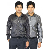 Indigo Nation Men Solid Grey Shirts