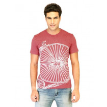 United Colors of Benetton Men Printed Maroon Tshirts