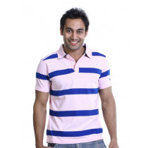 Basics Men Pink Striped Polo T-shirt