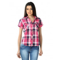 Lee Women Pink & Navy Blue Check Shirt