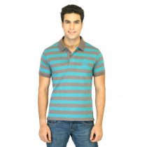 Classic Polo Men Classic Stripes  Turquoise Blue Tshirts
