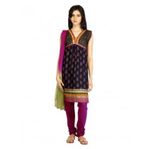 Vishudh Women Black & Purple Printed Churidar Kurta with Dupatta