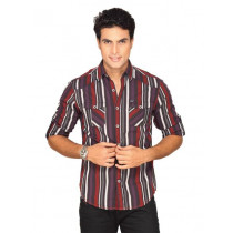 Locomotive Men Black Maroon Purple Stripe Shirt