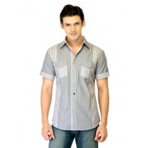 United Colors of Benetton Men Stripes Grey Shirts