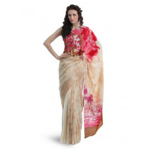 Satya Paul Cream and Brown Saree