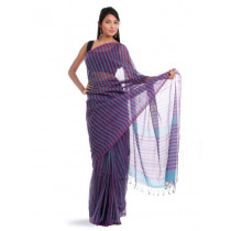 Fabindia Purple & Blue Striped Saree