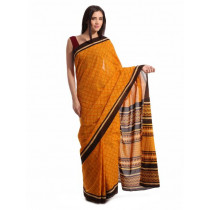 Fabindia H& Printed Mustard Cotton Mull Sari