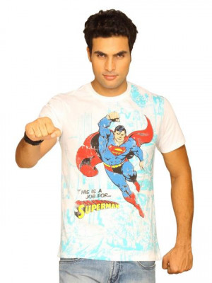 Superman Men's Job Round Neck White T-shirt