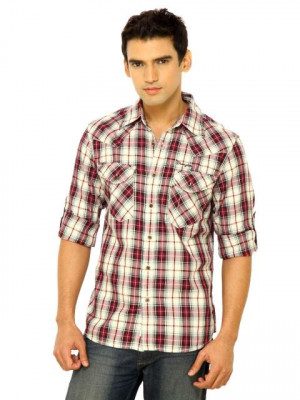 Wrangler Men Manitoba Piping Red Shirts