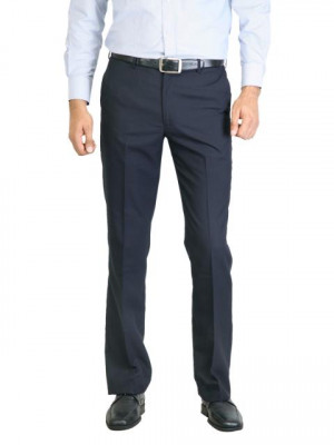 Peter England Men Stripes Navy Blue Trouser