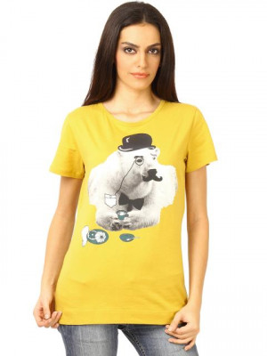 United Colors of Benetton Women Printed Yellow T-shirt