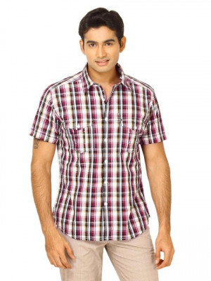 Scullers Men White Check Shirt