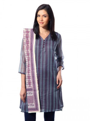 Fabindia Women Printed Purple Chanderi Stole