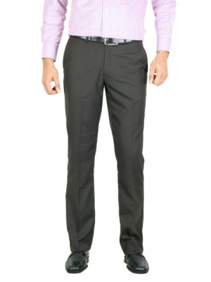 Peter England Men Stripes Dark Brown Trouser