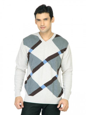 John Players Men Check Grey Sweater