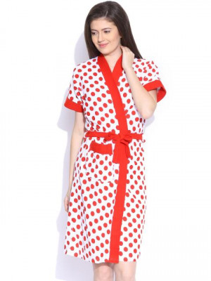 Red Rose White & Red Dot Print Bath Robe