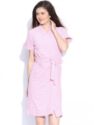 Red Rose Pink Striped Bath Robe