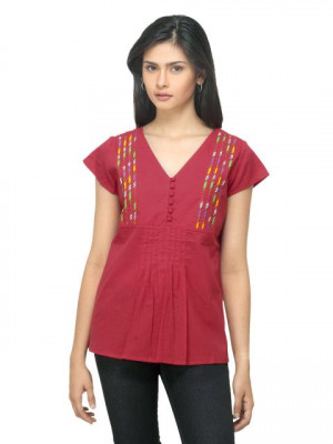 Fabindia Women Red Cambric Top