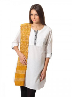 Fabindia Women Mustard Chanderi Hand Printed Stole