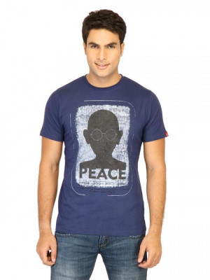 Probase Men Printed Navy Blue Tshirts