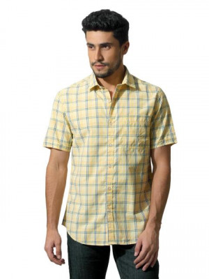 John Players Men Gingham Yellow Shirt