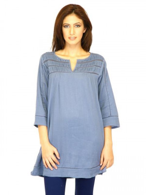 W Women Solid Denim Blue Kurtis