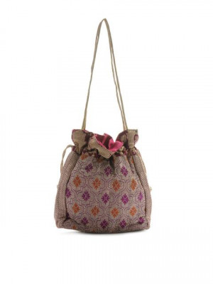 Fabindia Women Magenta & Golden Potli