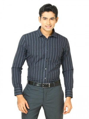 John Miller Men Blue black stripe Black Shirts