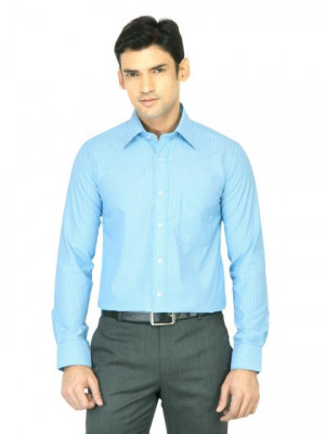 Mark Taylor Men White Striped Blue Shirt