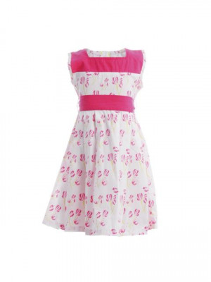 Gini and Jony Girls Printed White & Pink Dress