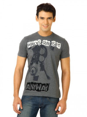 United Colors of Benetton Men Printed Grey Tshirts