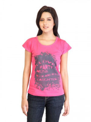 Tokyo Talkies Women Printed Pink T-shirt