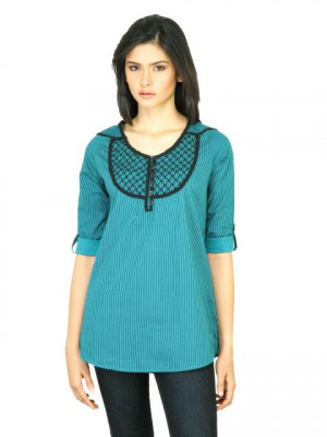 Wrangler Women Lace Blue Top