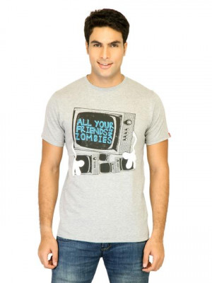 Probase Men Printed Grey Tshirts