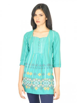 W Women Gathered Design Green Kurti
