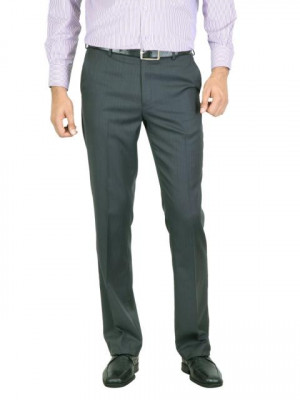 Peter England Men Stripes Navy Blue Trouser